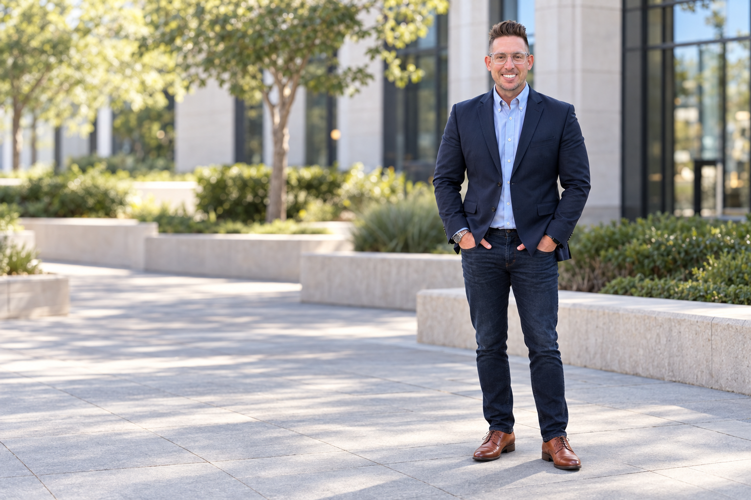 Robert Zibell outdoors on a modern business campus